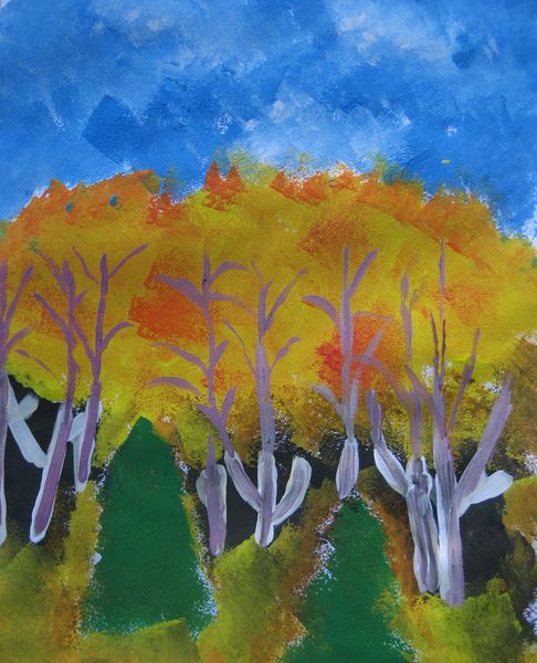 Art Studio PALETTE. Aleksandra Malisheva Picture.  Tempera Landscape Fall 